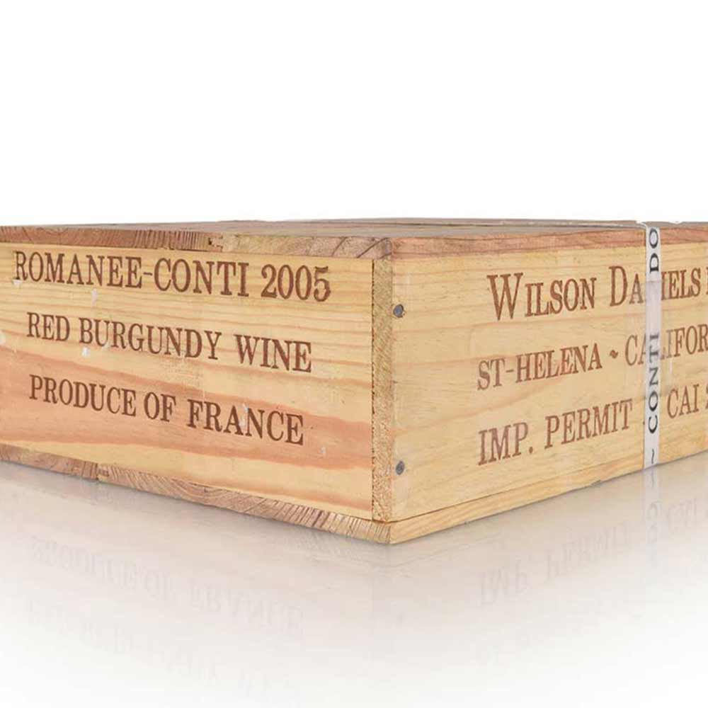 Lot 444: 3 bottles 2005 DRC Romanee Conti in banded OWC
